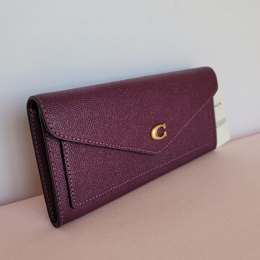 COACH Wyn Envelope Crossgrain Leather Large Wallet –Deep Berry⭐ - Picture 2 of 16